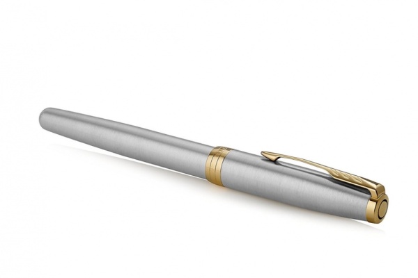 Ручка роллер Parker Sonnet  Stainless Steel GT, стержень: F, цвет чернил: black, в подарочной упаковке