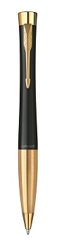 Шариковая ручка Parker Urban (матовый черный лак) Muted Black Gold Finish Trim, стержень: M, цвет чернил: blue, в подарочной упаковке.