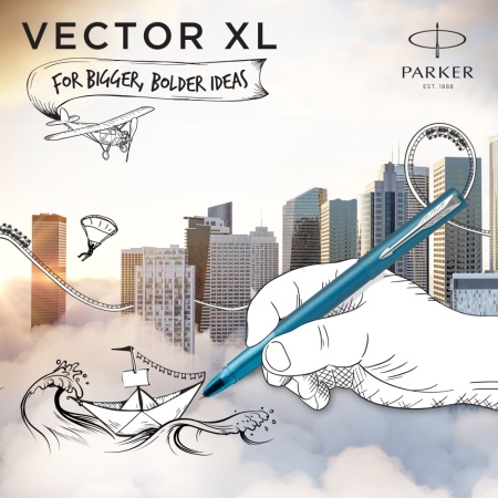 Ручка-роллер Parker Vector XL Teal CT, цвет чернил black, стержень: F, в подарочной упаковке.