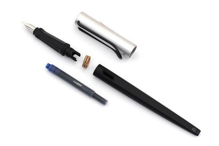 Подарочный набор Lamy ручка перьевая joy 011+зап перья+картр, Черно-серебристый, 1,1 mm, 1,5 mm, 1,9 mm