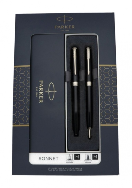 Набор из двух ручек  Parker SONNET BLACK CT ручка роллер и шариковая ручка
