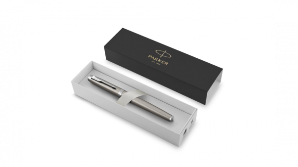 Ручка-роллер Parker IM Stainless Steel CT, стержень: F, цвет чернил: black, в подарочной упаковке.