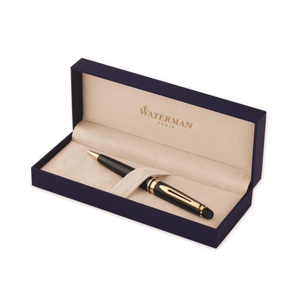 Шариковая ручка Waterman Expert, цвет: Black Laque GT, стержень: Mblue