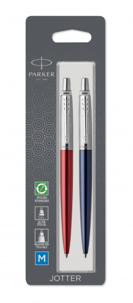 Набор из 2х ручек : Parker "Jotter London" Parker Jotter Essential, Kensington Red CT и Jotter Essential, Royal Blue CT, стержень: M
