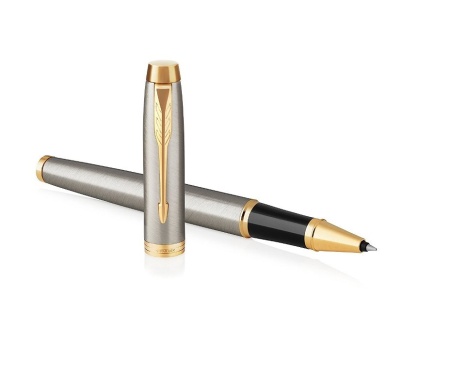 Ручка роллер Parker IM Metal Core Brushed Metal GT, стержень: F, цвет чернил: black, в подарочной упаковке.