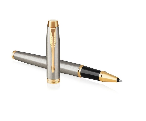 Ручка роллер Parker IM Metal Core Brushed Metal GT, стержень: F, цвет чернил: black, в подарочной упаковке.
