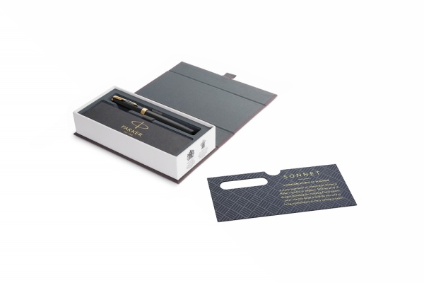 Ручка роллер Parker Sonnet , Lacquer Deep Black GT, стержень: F, цвет чернил: black, в подарочной упаковке