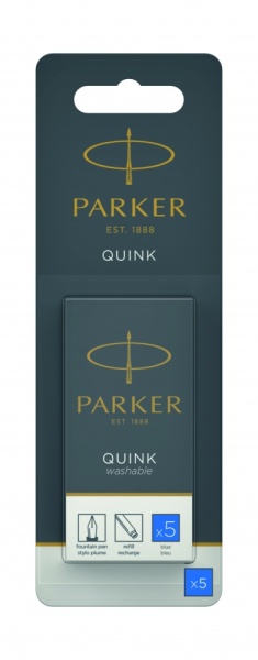 Картридж с смываемыми чернилами для перьевой ручки Parker "Cartridge Quink", Washable Blue, упаковка из 5 шт. в блистере