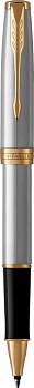 Ручка роллер Parker Sonnet  Stainless Steel GT, стержень: F, цвет чернил: black, в подарочной упаковке