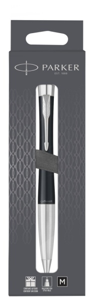 Шариковая ручка Parker Urban (матовый черный лак) Muted Black Chrome Trim, стержень: M, цвет чернил: blue/black, в подарочной упаковке.