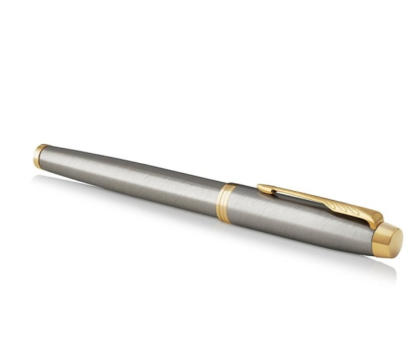 Ручка роллер Parker IM Metal Core Brushed Metal GT, стержень: F, цвет чернил: black, в подарочной упаковке.