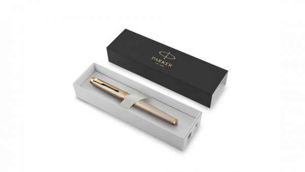 Ручка роллер Parker IM Premium Warm Silver (grey)  GT, стержень: F, цвет чернил: black, в подарочной упаковке.