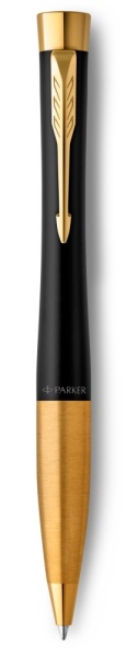 Шариковая ручка Parker Urban (матовый черный лак) Muted Black Gold Finish Trim, стержень: M, цвет чернил: blue, в подарочной упаковке.